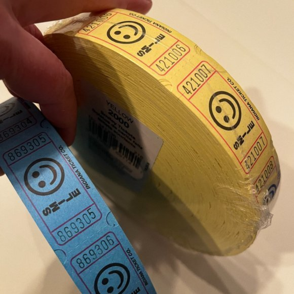 Ticket Rolls (2 Rolls of‎ “Smile” Tickets  / Blue & Yellow) @3800 tickets